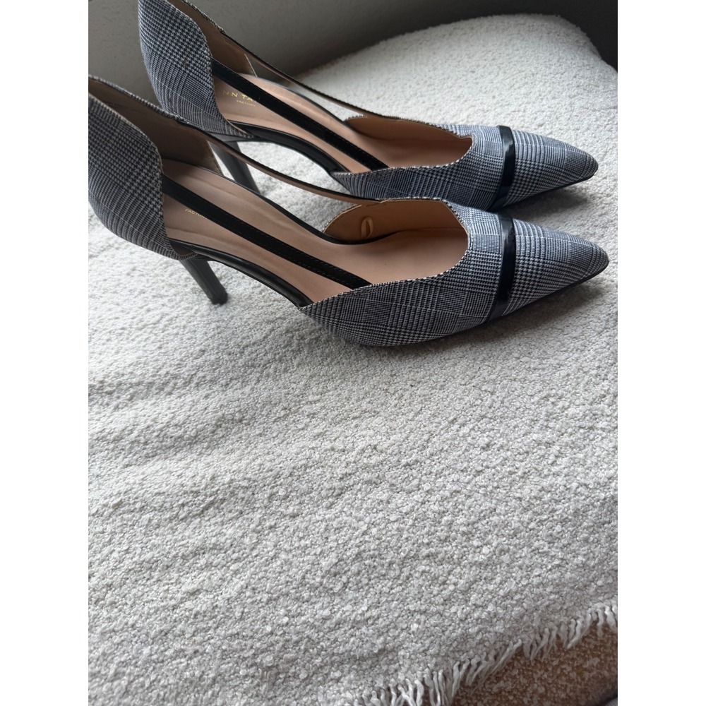 Ann Taylor Factory Glen Plaid Pointed Toe Pumps Black White Grey Size 9M Heels